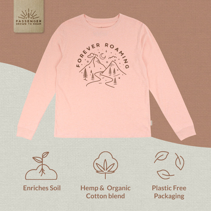 Forever Roaming Hemp LS T-Shirt - Peachy Pink