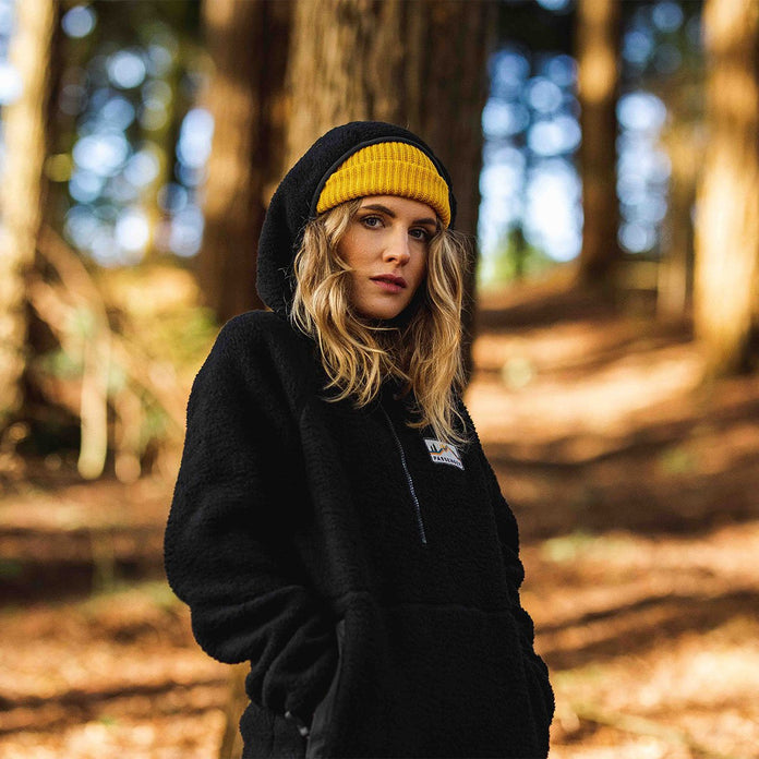 Maine Hooded Recycled Sherpa Fleece - Black