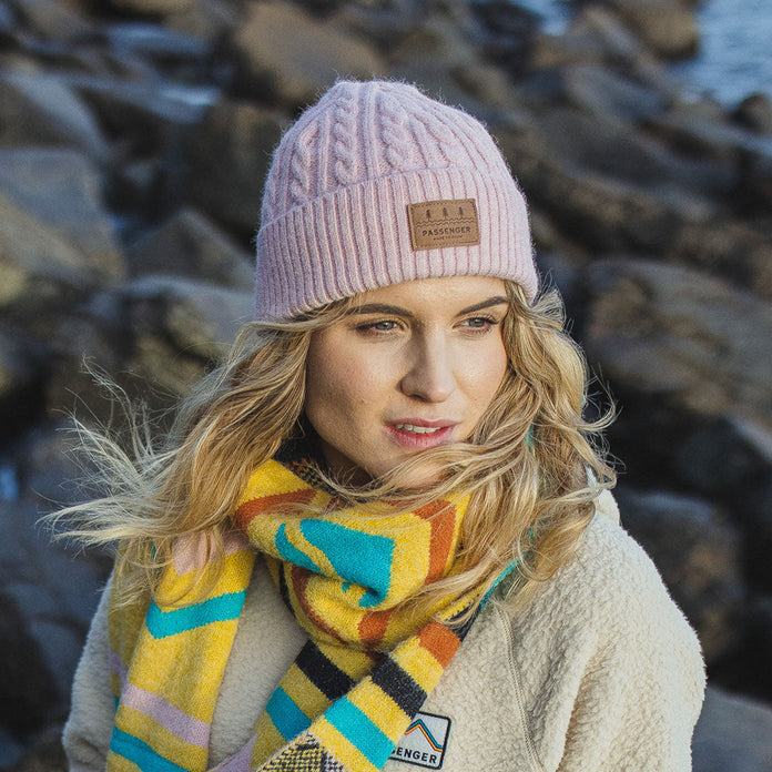 Fireside Cable Knit Beanie - Barely Pink
