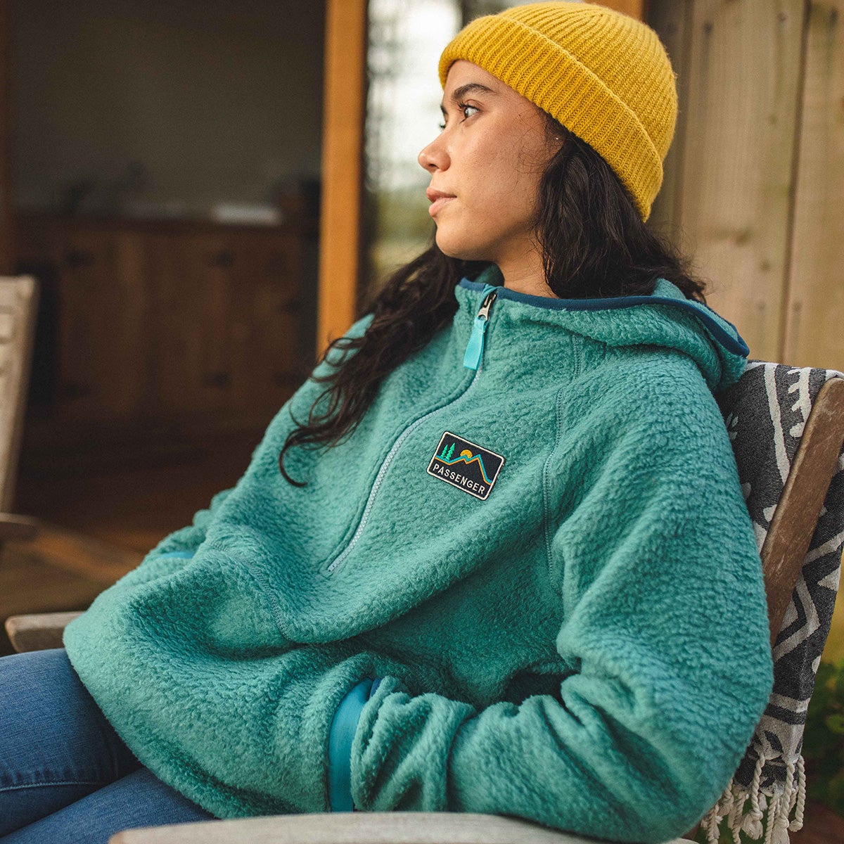 Maine Hooded Recycled Sherpa Fleece - Ocean Green