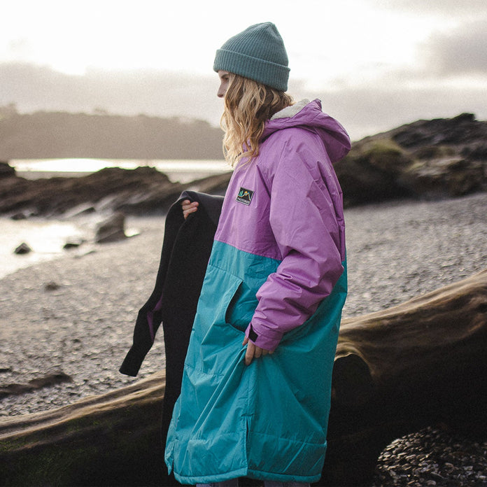 Roaming Sherpa Lined Changing Robe - Viridian Green/Orchid