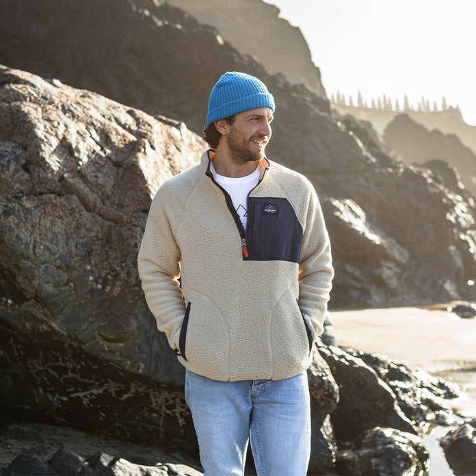 Offgrid 1/4 Zip Recycled Sherpa Fleece - Oatmeal/Navy