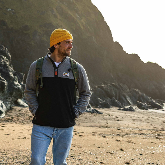 Set Off 1/4 Zip Recycled Polar Fleece - Grey Marl/ Black