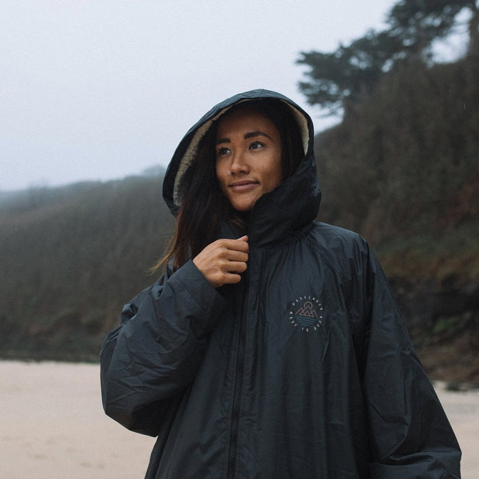 Escapism Recycled Sherpa Lined Changing Robe - Black