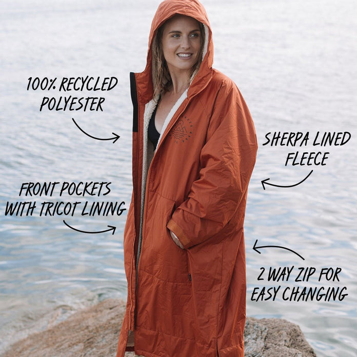 Escapism Recycled Sherpa Lined Changing Robe - Rust