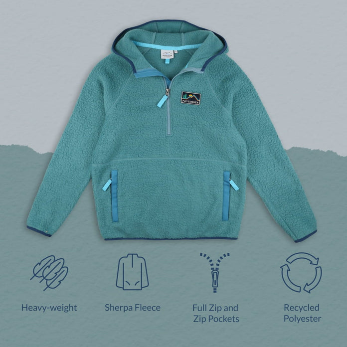 Maine Hooded Recycled Sherpa Fleece - Ocean Green