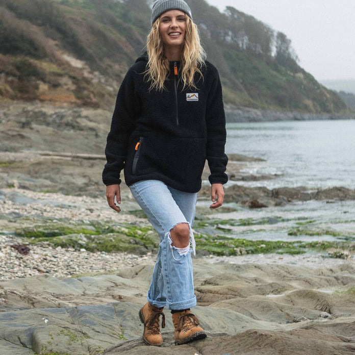Maine Hooded Recycled Sherpa Fleece - Black