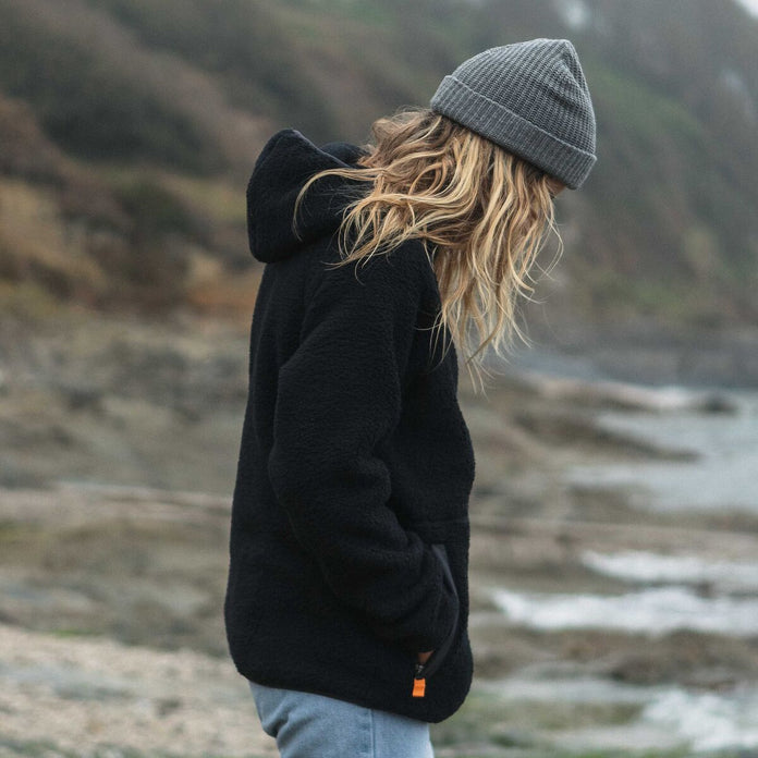 Maine Hooded Recycled Sherpa Fleece - Black