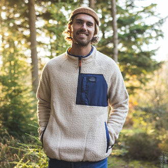 Offgrid 1/4 Zip Recycled Sherpa Fleece - Oatmeal/Navy